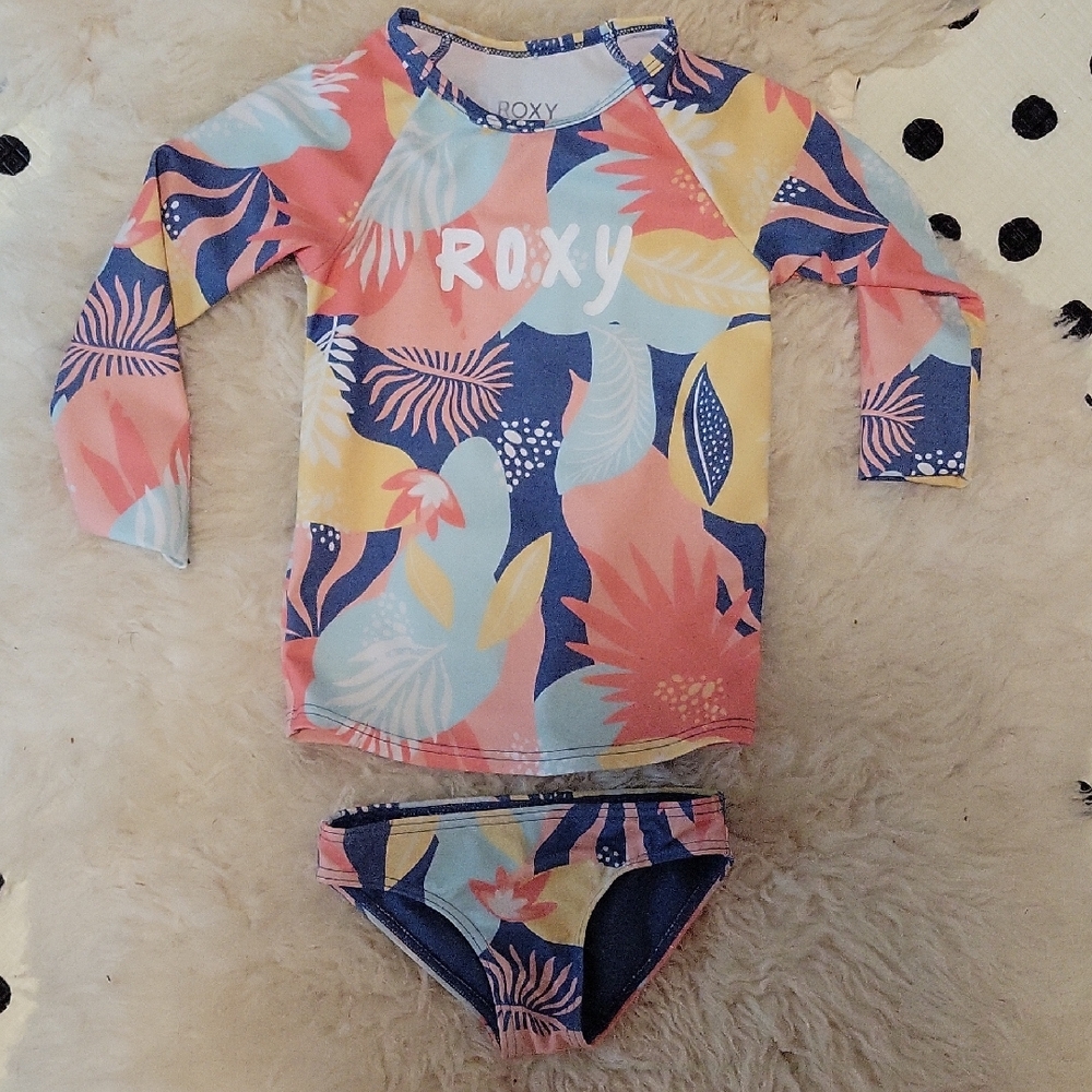 Roxy Blue and Pink Rashguard Swim Set Long Sleeve